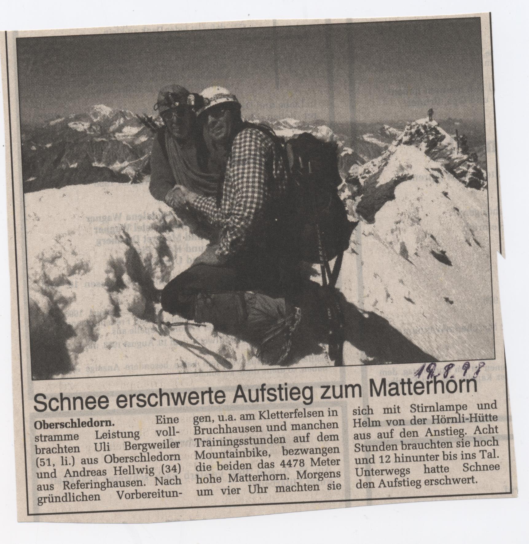 Schenn erschwerte Aufstieg zum Matterhorn